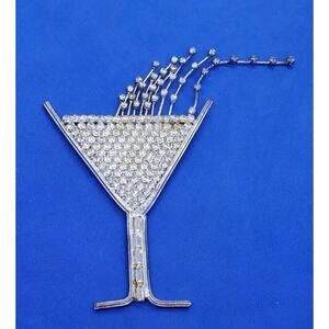 Vintage Huge Cocktail Brooch Swarovski Crystals Martini Glass Iconic 1970s